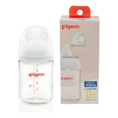Biberón Pigeon Soft Touch Boca Ancha Vidrio 160m/5oz Color Blanco Anticólicos 0m+