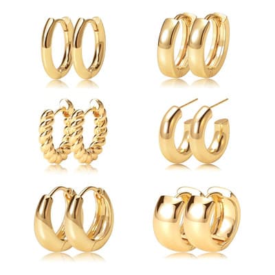 6 Pares Aretes De Oro 14k Mujer Arracadas Huggies Moda Gooluu - $196.02 en Mercado Libre | PrecioMX