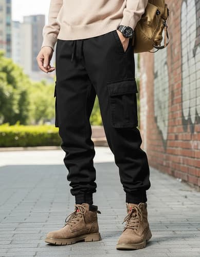 Pantalón Jogger Bolsas Cargo Casual Cómodo Gabardina