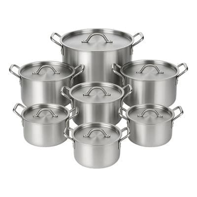 Juego de Completo Ollas de Aluminio de 14 Piezas, Utensilios de Cocina Color Plateado, Ideal para Cocina Completa en el Hogar, Ligero, Funcional y Duradero Fáciles de Limpiar