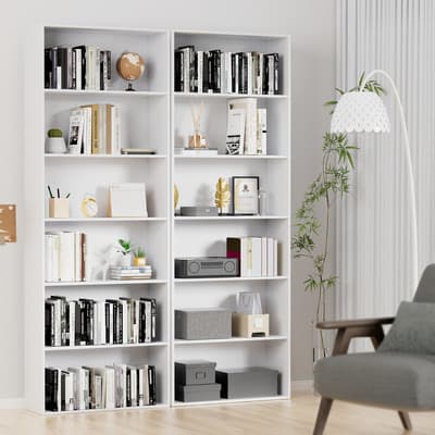 Estantería moderna minimalista de 6 niveles, color blanco, tamaño 180×24×60 cm, estante para sala de estar, dormitorio y oficina, organizador de libros, mueble de almacenamiento resistente y práctico