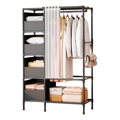 Closet Ropero Armario Perchero Organizador Con Cortina Color Negro