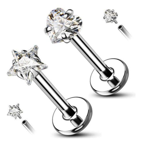 16g Piercing De Titanio Con Top Zirconia Corazón Estrella - $169.00 en Mercado Libre | PrecioMX