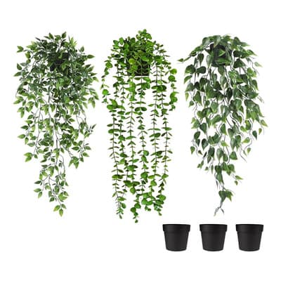 Pack X3 Plantas Artificiales Colgantes Decorativas Con Macetas Para Hogar U Oficina Verde Estilo 2 - $179.68 en Mercado Libre | PrecioMX