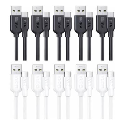 Cable Tipo C 1m 2.1a (paquete 10pzs) 1hora Color Negro Y Blanco - $145.00 en Mercado Libre | PrecioMX