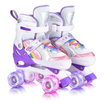 Patines De 4 Ruedas Ajustable Niño Niña Con Luz Led Color Purple-a Talla De Los Patines S(18.5-21.5cm) Tamaño De Las Ruedas 5.2 Cm WBWIN D