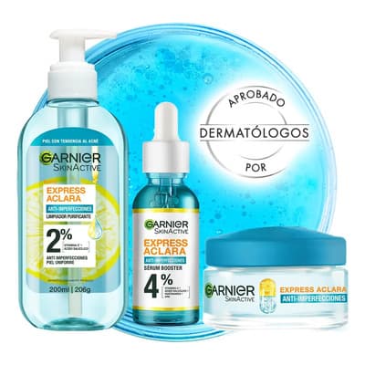 Kit Anti Imperfecciones Express Aclara Garnier: Limpiador Facial + Sérum Facial + Crema Hidratante Matificante - $337.00 en Mercado Libre | PrecioMX