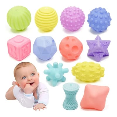 Ycrigns® Set 12 Pelotas de Bebé Sensoriales Cubos Didácticos Juguetes Material PVC Premium Duradero y Lavable | Para Estimulación Temprana 6-12 Meses Desarrolla Motricidad Fina y Sensorial