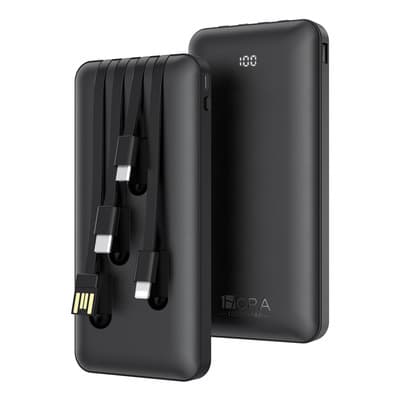 Power Bank Batería Portátil 10000mah Con Built In 4 Cables Micro Usb V8 Ip Tipo C 1hora Con Pantalla Digital Cargador De Batería Compatible Con iPhone 16 15 14 13 12 Samsung S22 S21 Xiaomi Negro