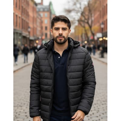 Chamarra Hpc Hombre Basica Puffer Gorro Desmontable Termica