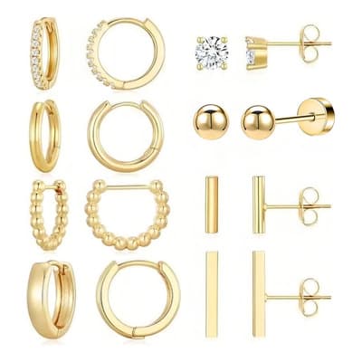 Savefree -8 Aretes De Laminado Oro 14k Mujer Arracadas Huggies Moda - $128.24 en Mercado Libre | PrecioMX