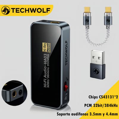 Adaptador De Audio Hi-fi Usb C A Aux 3.5mm Y 4.4mm Amplificador Hi-res Con Chip Dac Cs43131*2 + Usb Cb5100 32bit/384khz Dsd256 Uac2.0, Techwolf Decodificador De Audio Portátil Para Teléfonos Y Laptops