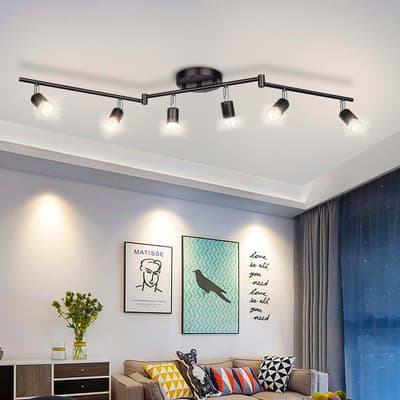 Dehobo Lámpara Riel Techo Negra 6 Luces GU10 Moderna Multiángulo,Decorativas Iluminación Puntual De Techo De 4 Vías, Cabezal De Luz Giratorio Flexible, Luz De Riel (bombilla No Incluida) Para Cocina