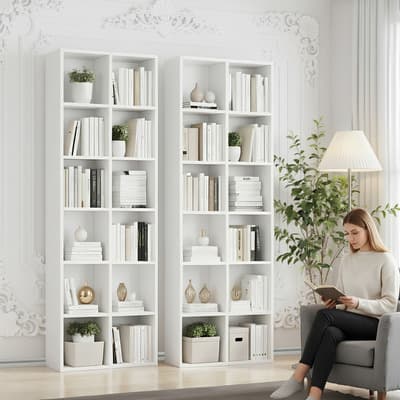 Librero moderno blanco 6 estantes madera 180cm Inico almacenamiento