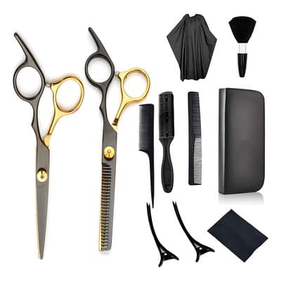 Tijeras Para Cortar Cabello De Barbero [rofesionales, 11 Pzs Color Negro + Oro - $194.25 en Mercado Libre | PrecioMX
