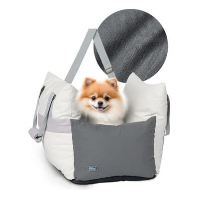 Asiento Seguridad Coche Para Perro Mascotas Esquimal Pets Color Gris y Hueso