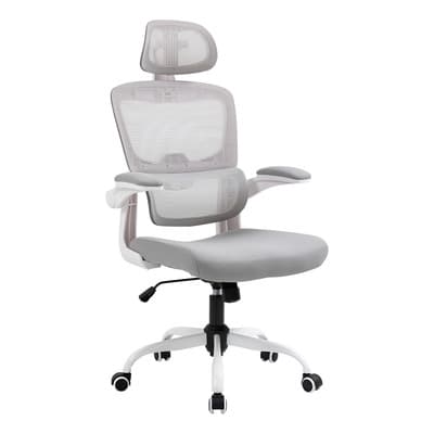 Silla Ergonómica de Oficina Moderna con Respaldo y Reposacabezas Ajustables, Reposabrazos Regulables, Color Gris – Homemake Furniture