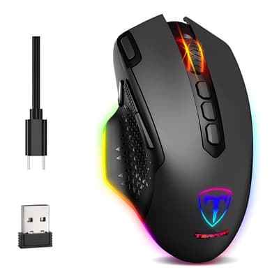 TERPORT 1khz Mouse Gamer Inalámbrico Programable Rgb S600, Conexión 2.4g Usb/cableado, 10 Botones Programables Con Botón De Disparo, 10000 Dpi Y 6 Niveles Ajustables