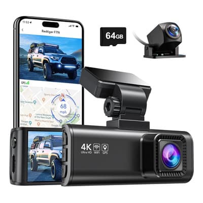 Redtiger F7n Cámara Dual Para Auto 4k/1080p Con Gps Y Wifi, Visión Nocturna, 170° Y Pantalla 3.16