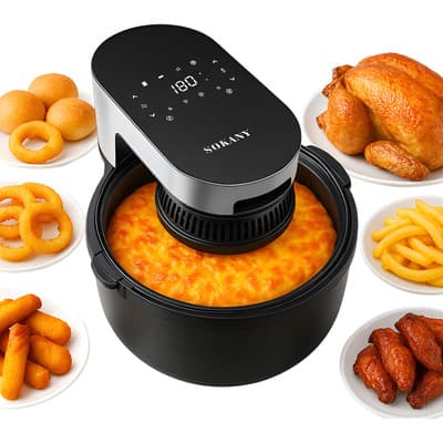 Freidora Eléctrica De Aire Sokany Skzg8046 Pantalla Táctil Ventana De Vidrio Color Negro Cocina Saludable Fácil De Limpiar Y Almacenar
