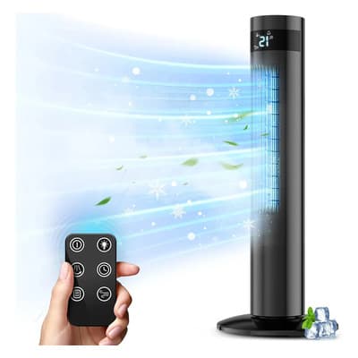 Ventilador De Torre Silencioso Inteligente Con Control Remot 90 Cm 3 Modos 3 Nivel Temporizador De 1-12 Horas 90° Oscilación Pantalla Led Negro