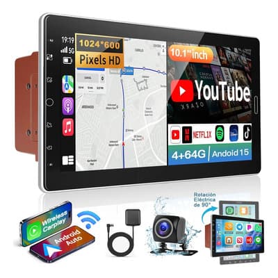 Autoestéreo 1360A Extraíble 10.1 In Eléctrica Girar Pantalla 360° 4+64g Estereo Pantalla Inalámbrica Apple Carplay Y Android Auto Pantalla Táctil Con Bluetooth 5.2 Auto Estéreos DSP EQ FM