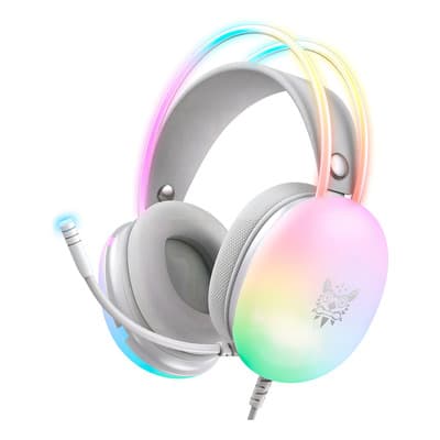 Audífonos gamer Onikuma Gamer X25 blanco con luz rgb LED para PC Xbox PS Teléfono móvil