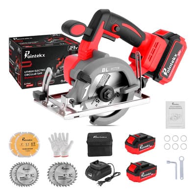 Pointekx Sierra Circular Inalámbrica 125mm, Hasta 7200 RPM, 3 Velocidades Ajustables, Ángulo de Corte Ajustable de 0° a 45°, Ideal para Cortar Madera, Mármol, Metal y Baldosas de Porcelana