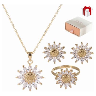 Collar Girasol Para Mujer Chapado En Oro De 18 Quilates Oro 18k Aretes Anillo Tres Piezas - $129.00 en Mercado Libre | PrecioMX