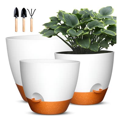 3 Maceta Decorativa De Interior Exterior Grande Con Riego Automático Agua, 12L+10L+9L, Con herramientas de plantación Y Bandeja, ideales para plantas monstera, aloe vera, pensamientos,suculentas