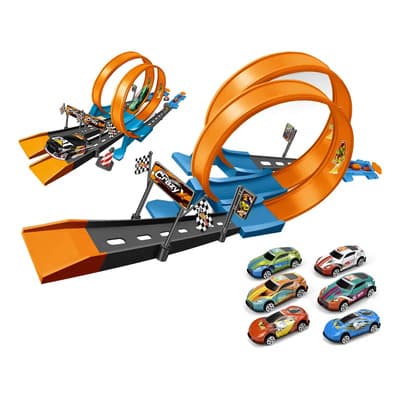 Juguete De Pista De Carros Con 6 Modelos De Coches Deportivo Azul