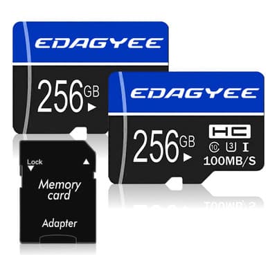 2pzs Tarjeta De Memoria Edagyee 256gb 100mb/s + Tarjeta Tf Sd Hc U3 Clase 10 Con Adaptador Sd, Almacenamiento Amplio Conveniente Para La Cámara, Monitor Celulares, Drons.