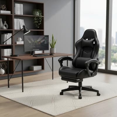 Silla Gamer De Escritorio Giratoria Ergonómica Reclinable Color Negro Material Del Tapizado Cuero Sintético