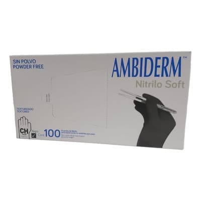 Guantes Descartables Antideslizantes Ambiderm Soft Color Negro Talle S De Nitrilo X 100 Unidades Ch