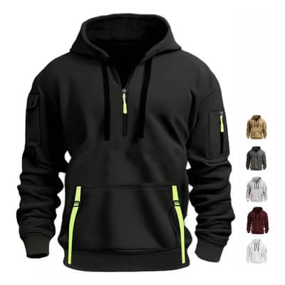 Chamarra Sudadera Hoodie Multibolsillos Hombre Felpa Gruesa