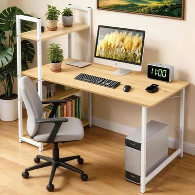 Furrific® Escritorio Minimalista Con Repisa De 3 Estantes, Escritorio Para Computadora, Moderno Escritorio Game ,2 In 1 Estantería Y Escritorio Combinados D100*w40*h100 Blanco - $964.99 en Mercado Libre | PrecioMX