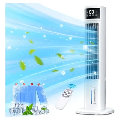Enfriador De Aire Acondicionado Portátil De Torre 65W 92CM FAGHTO 1-24H Temporizador 4-En-1 Ventilador Frio 3 Modos Y 3 Velocidades Con Control Remoto Climatizador Portátil Color Blanco