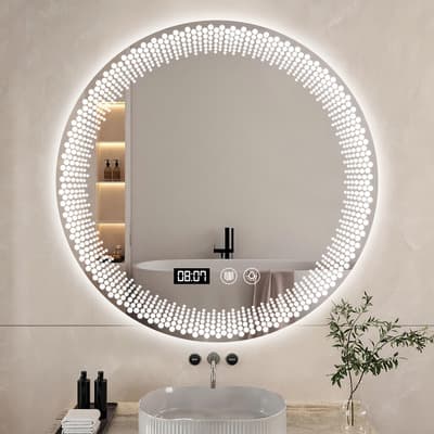 Espejo Redondo LED Sdlogal 70cm con Antivaho Pantalla de Hora y Temperatura para Baño