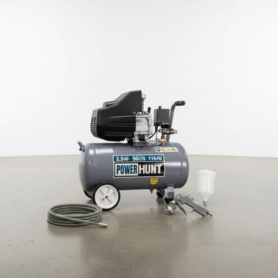 Compresor De Aire Eléctrico Kit Portátil 50lts PowerHunt COMPHKIT50L Color Gris Oscuro Fase Eléctrica Monofásica Frecuencia 60