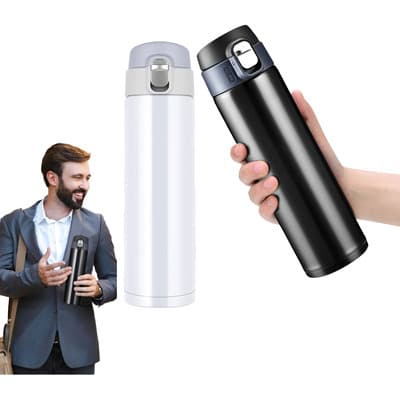 2 Termo De Acero Inoxidable 500ml/16,9oz Ayomallmx Vaso Térmico Con Tapa Para Café, Agua Y Bebidas Frías O Calientes Set De Botellas Aisladas Para Camping, Viaje, Oficina Y Deporte Negro/blanco