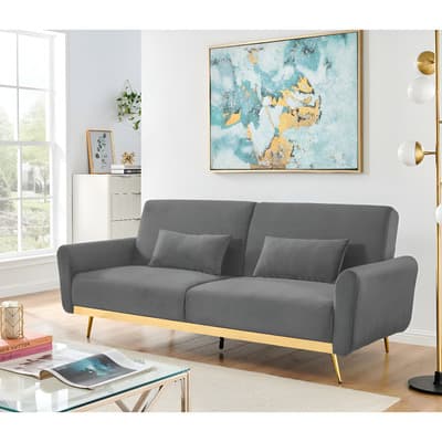 Sofá Cama Leia Sillón Plegable Sala Moderna Velvet + Cojín Color Gris Oscuro Kingshouse