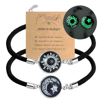 Fuezoiu 2pc Pulseras Para Parejas De Sol Y Luna Brilla Oscuridad Joyeria Hombre Mujer Día De San Valentín Regalo Negro - $95.70 en Mercado Libre | PrecioMX