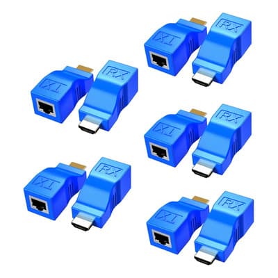 Kit 10 Extensores Hdmi Utp 30m Un Solo Cable Cat6 Rj45 1080p, 10 Adaptadores Extensores HDMI, HDMI Extender, HDMI a RJ45 Repetidor HDMI De Red