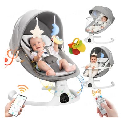 Mecedora Eléctrica Bebé Música Bluetooth Ajuste de cinco velocidades Temporizador de tres velocidades Mando a distancia Detección inteligente Ángulo ajustable en tres posiciones Multifunción Gris