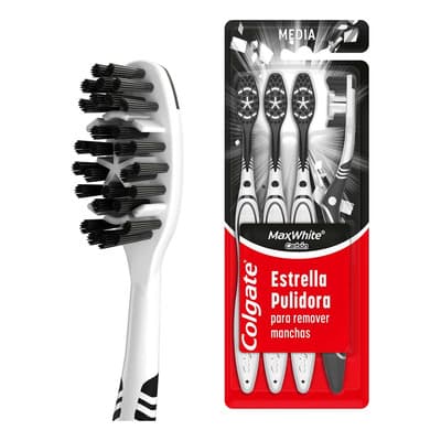 Pack X4 Cepillo Dental Colgate Max White Carbón Medio Negro/blanco