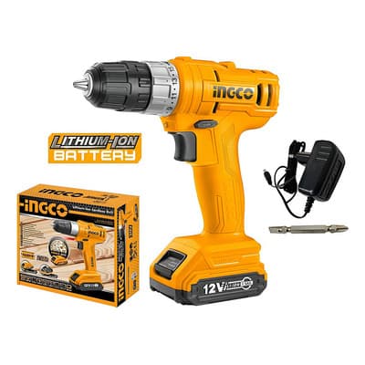 Taladro Atornillador 12v Ingco Ucdli1211 Inalámbrico 3/8 Led Color Amarillo