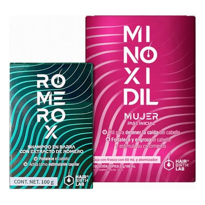 Minoxidil Mujer Hair Birth Lab + Shampoo Anticaída Romerox