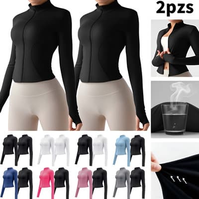 2pcs Playera Ropa Deportiva Mujer Licra Manga Secado Rápido