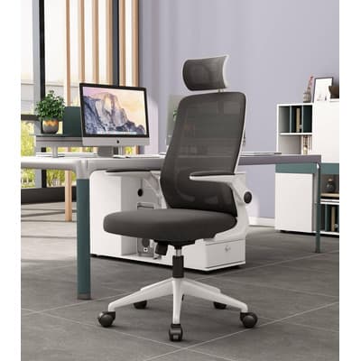 Silla De Escritorio Ergonómica Con Soporte Lumbar Y Cabeza Color Blanco/Negro Material del tapizado Algodón