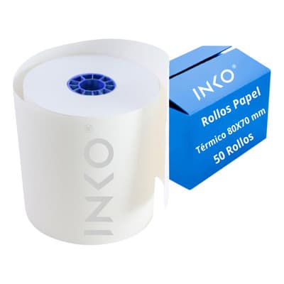 50 Rollos Papel Térmico 80x70 Mm Impresora 80mm Blanco Inko